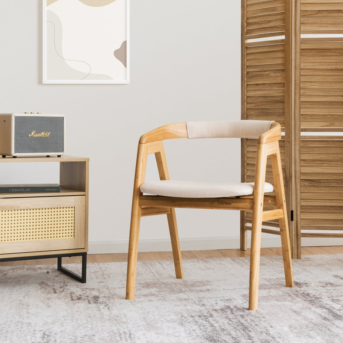 Leisure Bamboo Dining Chair with Curved Back and Anti-slip Foot Pads-Natural-Dining Chairs-DECOROLALA