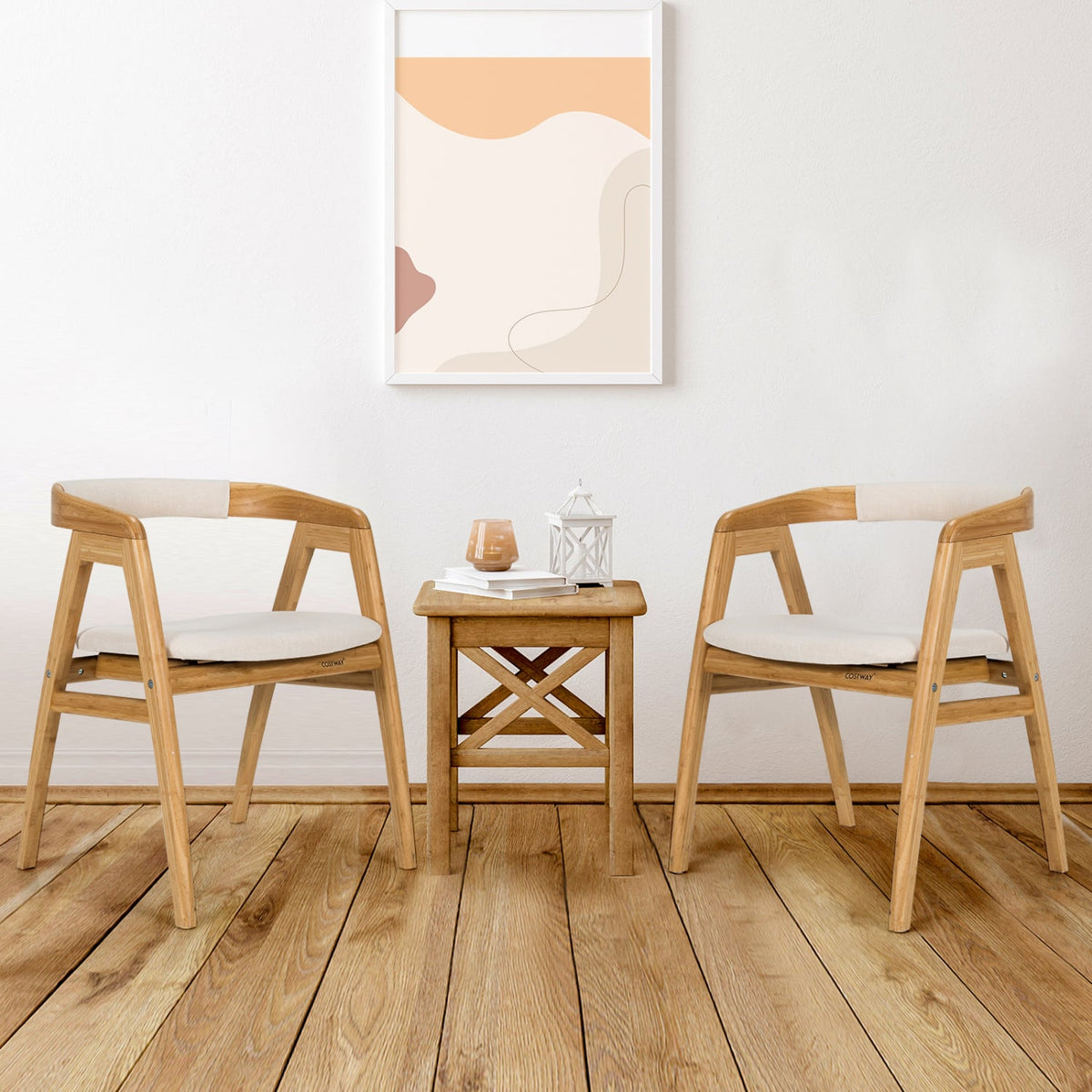 Leisure Bamboo Dining Chair with Curved Back and Anti-slip Foot Pads-Natural-Dining Chairs-DECOROLALA