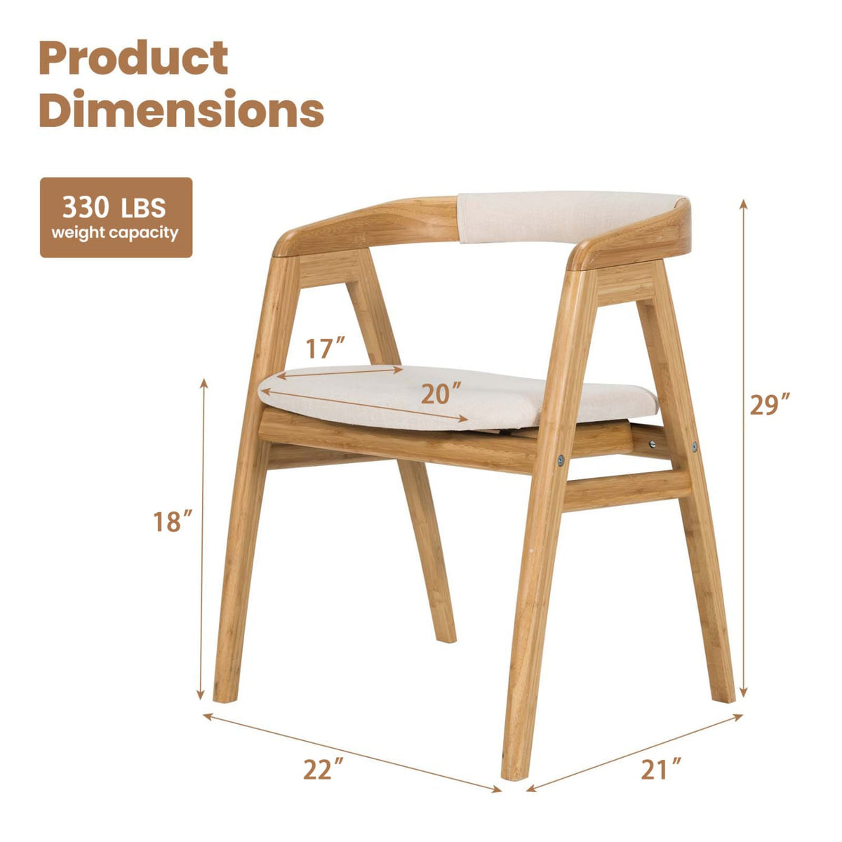 Leisure Bamboo Dining Chair with Curved Back and Anti-slip Foot Pads-Natural-Dining Chairs-DECOROLALA