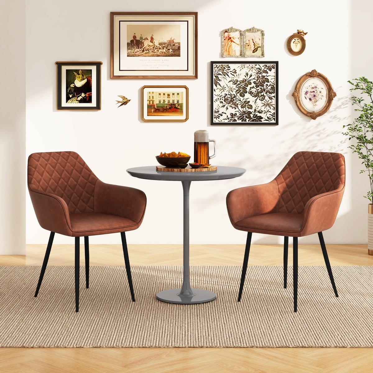 Leisure Dining Chair Set of 2 with Curved Backrest and Wide Seat-Coffee-Dining Chairs-DECOROLALA