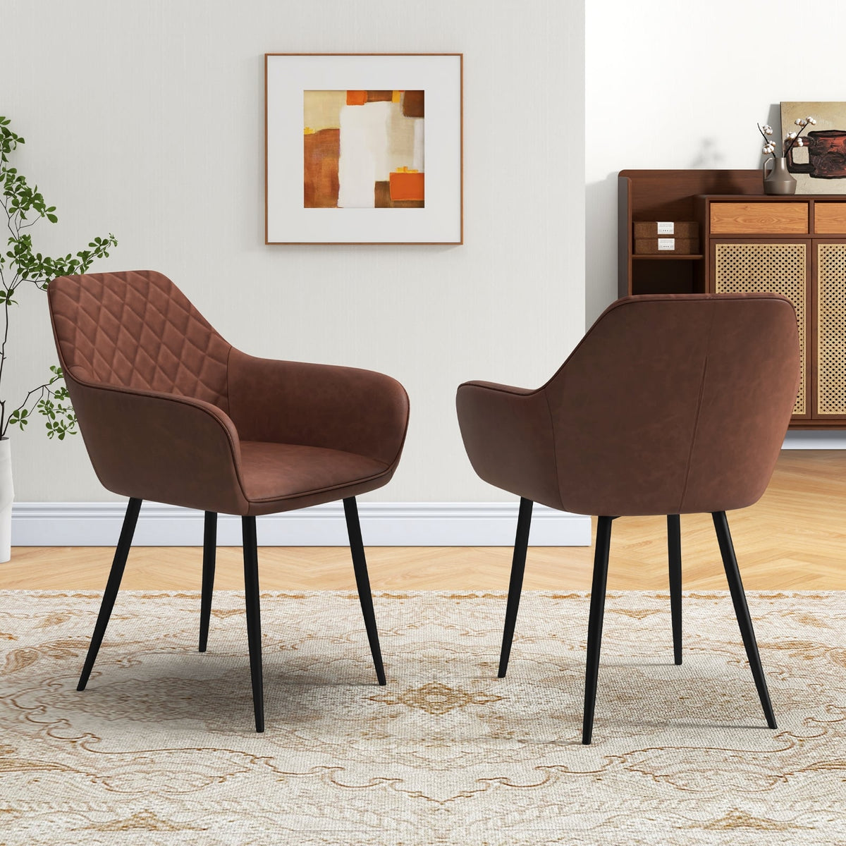 Leisure Dining Chair Set of 2 with Curved Backrest and Wide Seat-Coffee-Dining Chairs-DECOROLALA