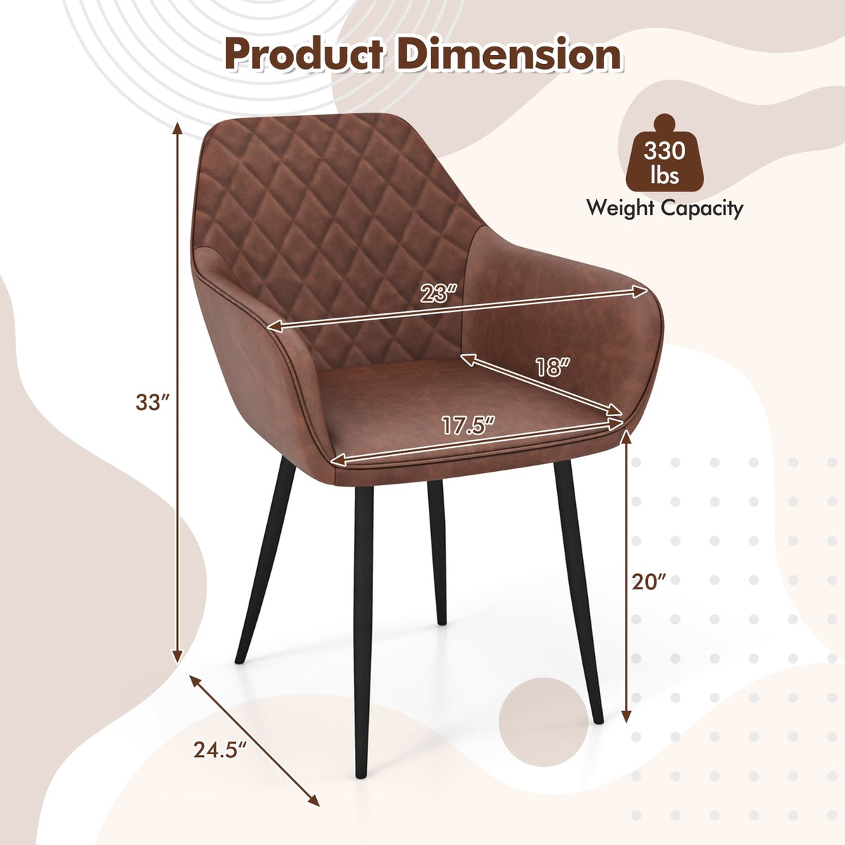 Leisure Dining Chair Set of 2 with Curved Backrest and Wide Seat-Coffee-Dining Chairs-DECOROLALA