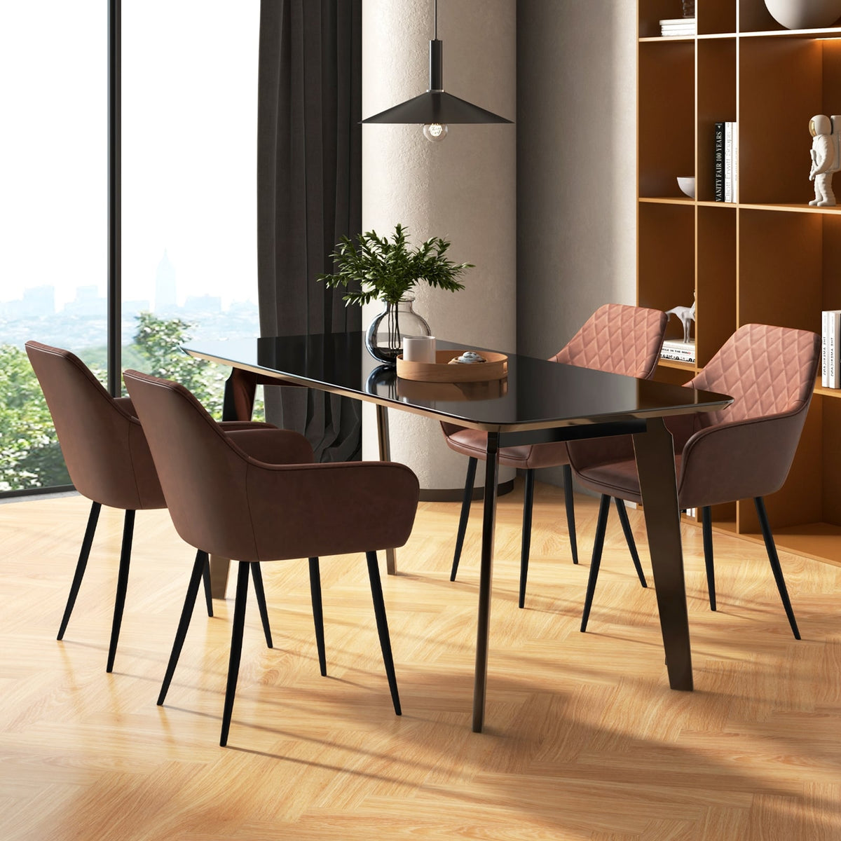Leisure Dining Chair Set of 2 with Curved Backrest and Wide Seat-Coffee-Dining Chairs-DECOROLALA