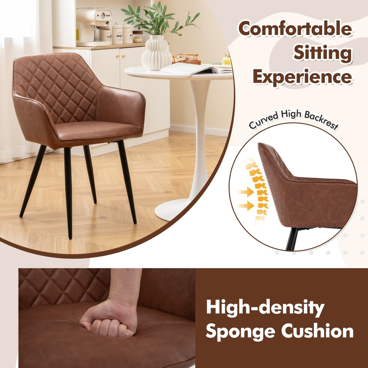 Leisure Dining Chair Set of 2 with Curved Backrest and Wide Seat-Coffee-Dining Chairs-DECOROLALA