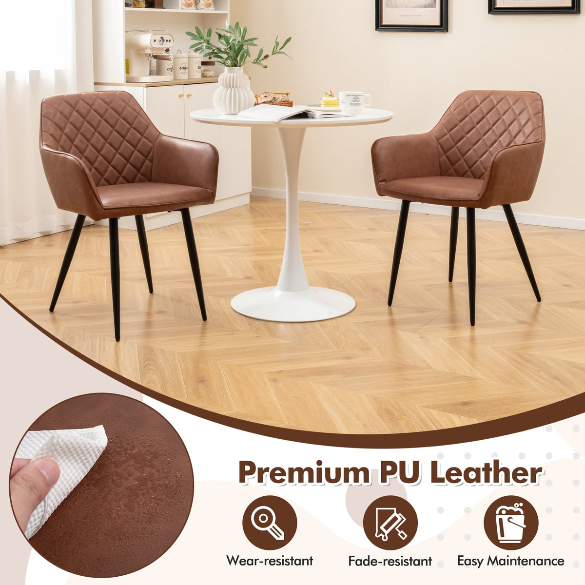 Leisure Dining Chair Set of 2 with Curved Backrest and Wide Seat-Coffee-Dining Chairs-DECOROLALA
