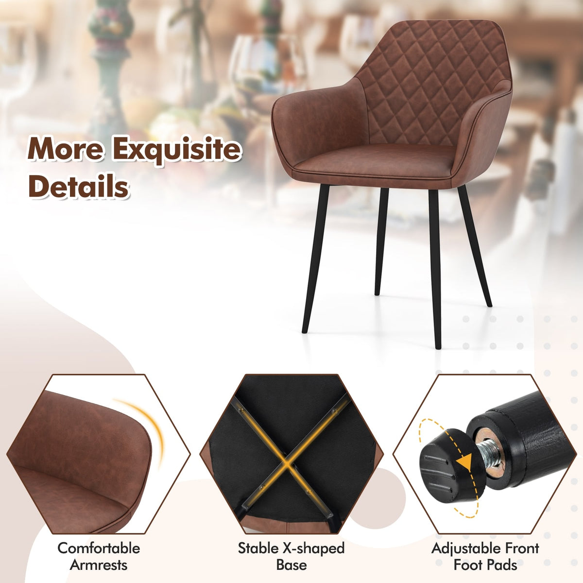 Leisure Dining Chair Set of 2 with Curved Backrest and Wide Seat-Coffee-Dining Chairs-DECOROLALA