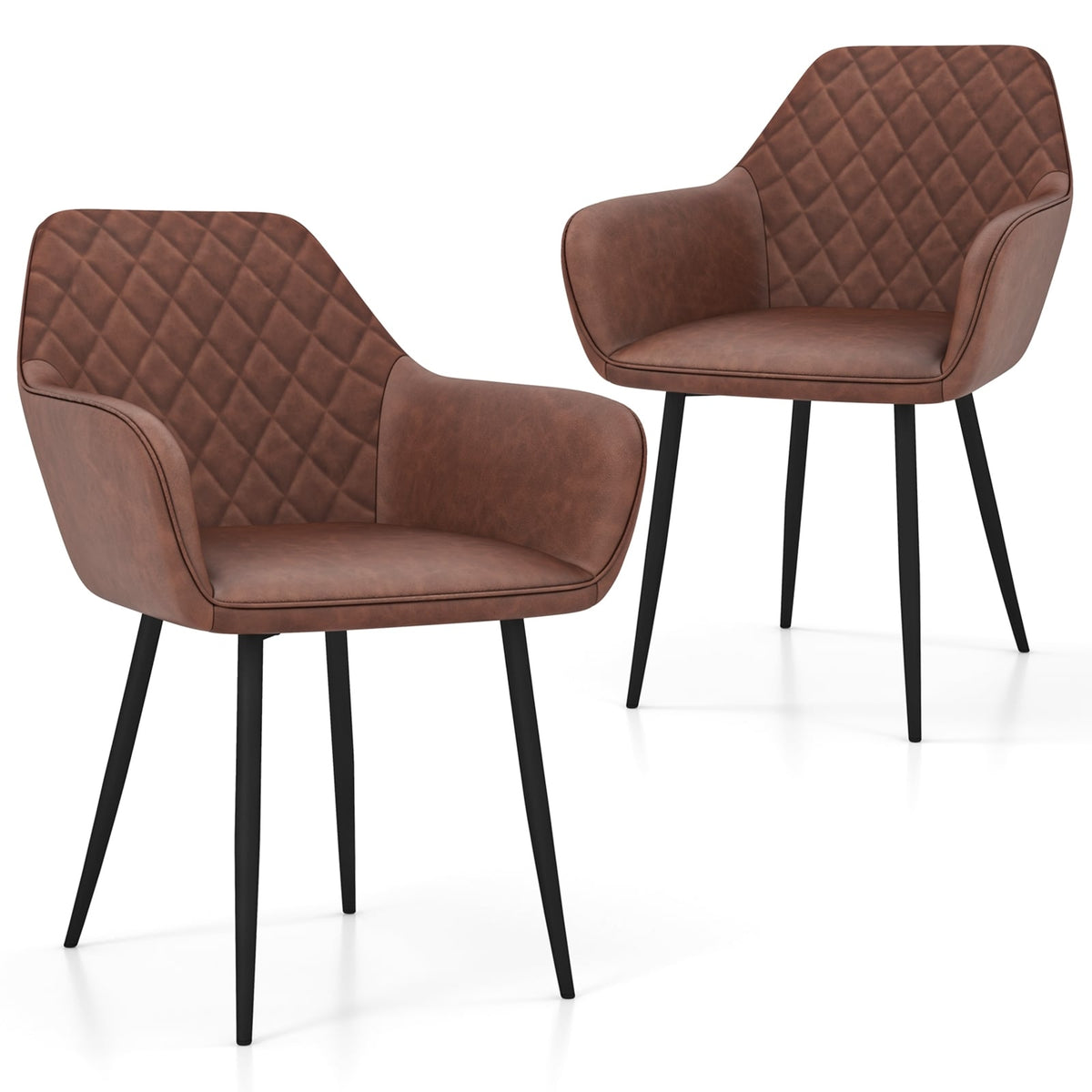 Leisure Dining Chair Set of 2 with Curved Backrest and Wide Seat-Coffee-Dining Chairs-DECOROLALA
