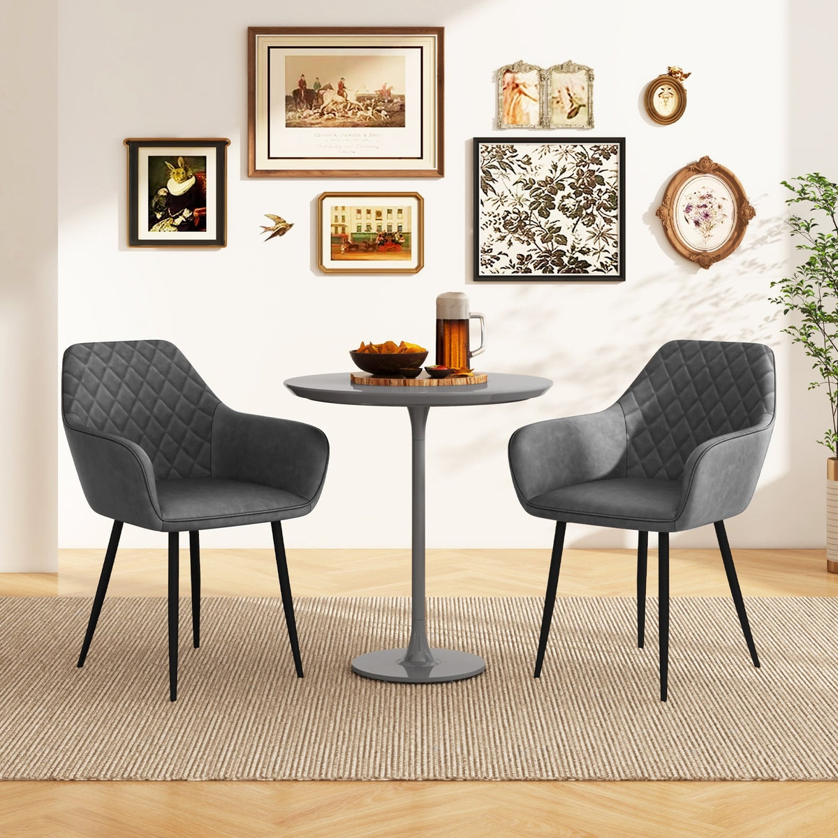 Leisure Dining Chair Set of 2 with Curved Backrest and Wide Seat-Gray-Dining Chairs-DECOROLALA