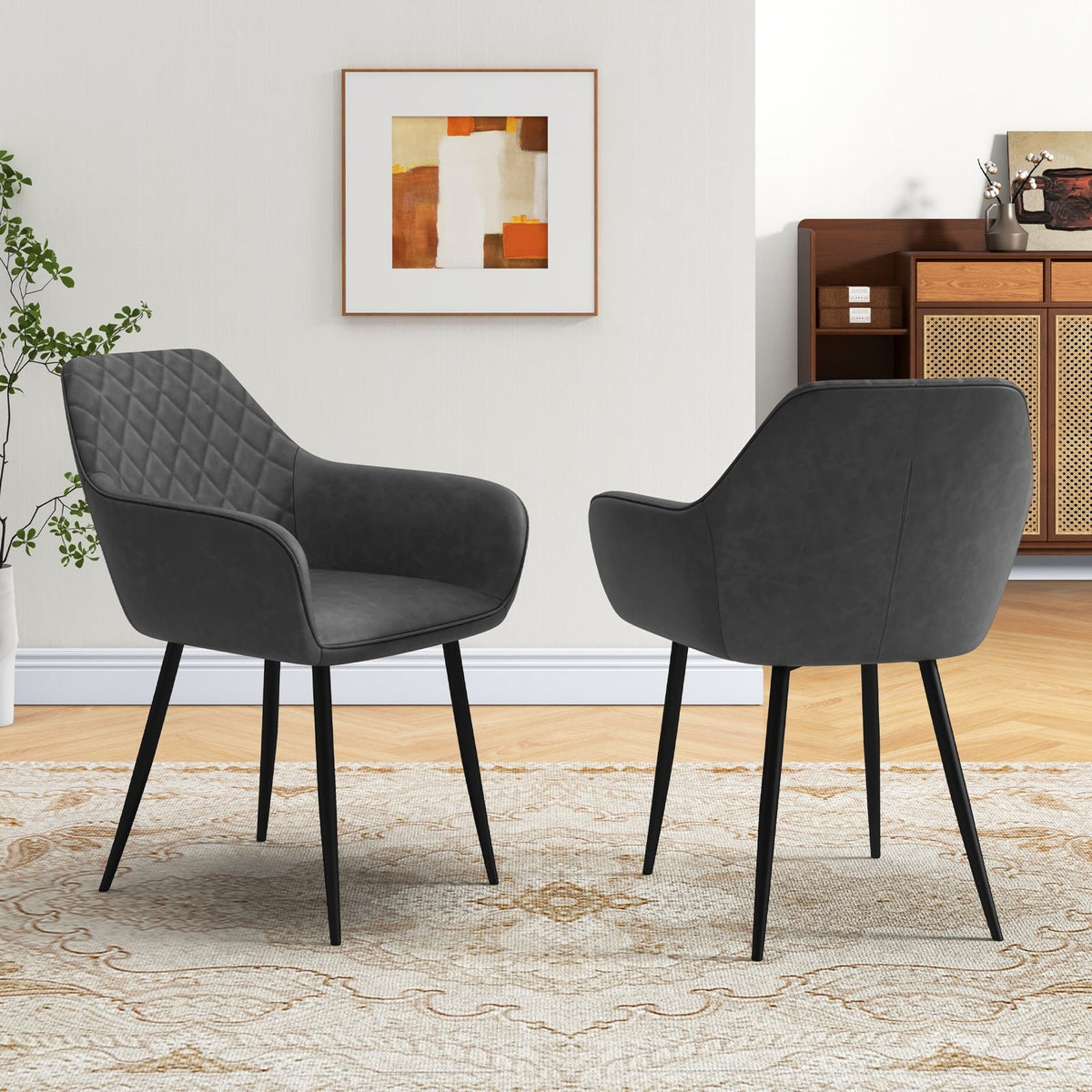 Leisure Dining Chair Set of 2 with Curved Backrest and Wide Seat-Gray-Dining Chairs-DECOROLALA