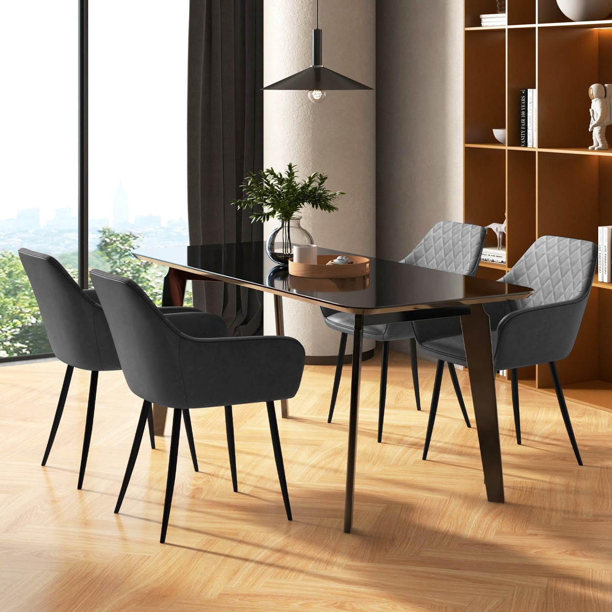 Leisure Dining Chair Set of 2 with Curved Backrest and Wide Seat-Gray-Dining Chairs-DECOROLALA