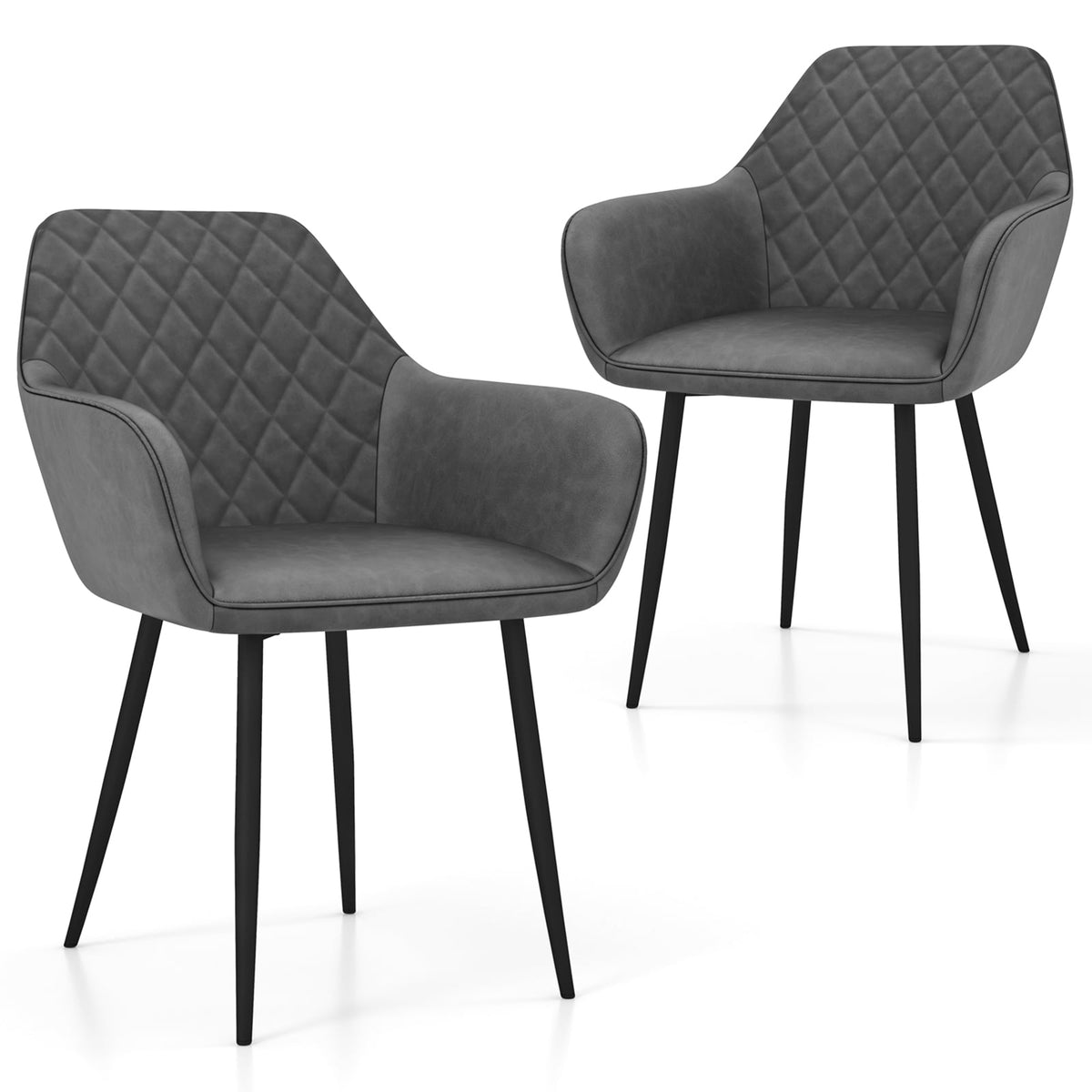 Leisure Dining Chair Set of 2 with Curved Backrest and Wide Seat-Gray-Dining Chairs-DECOROLALA