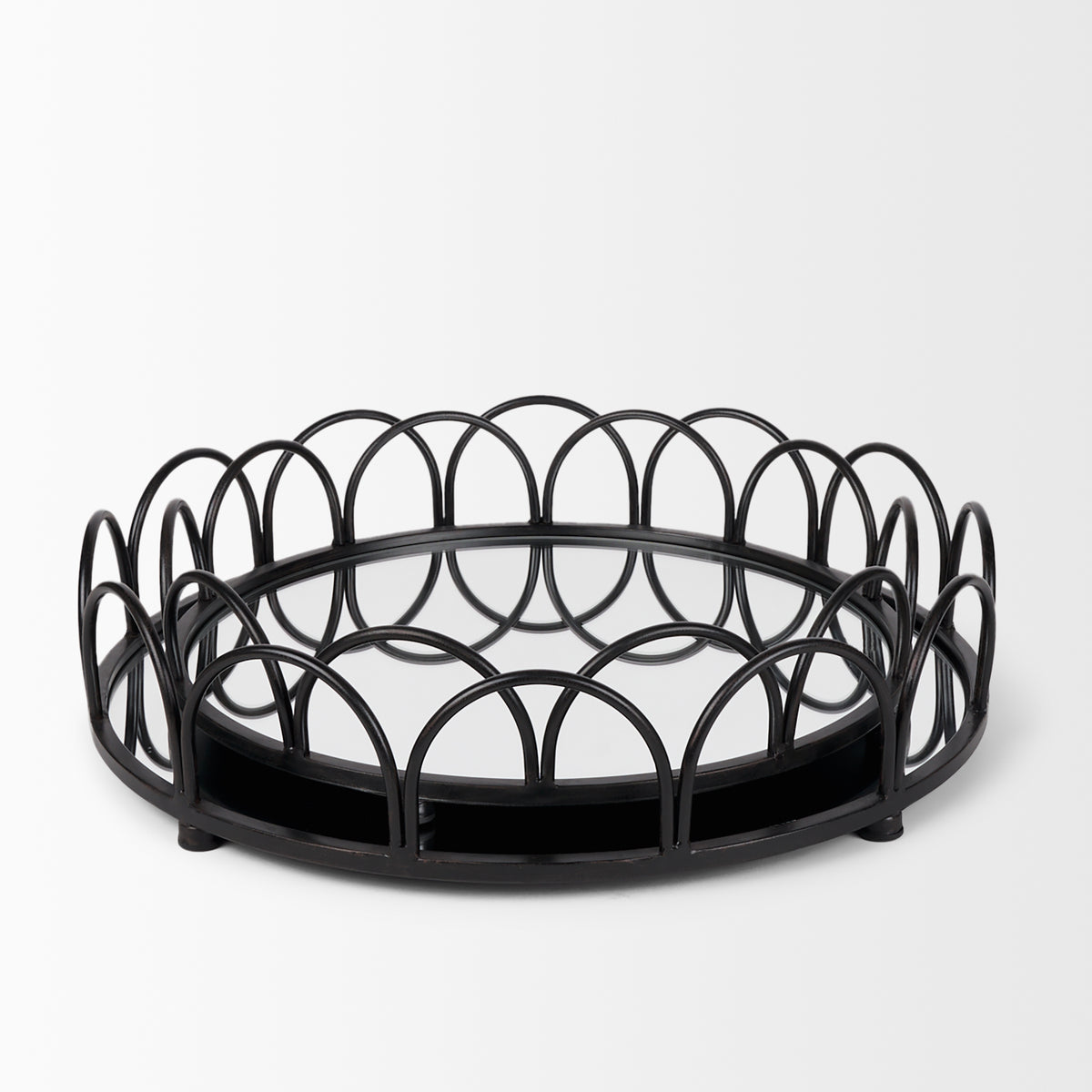 Lenore Round Mirrored Trays with Scalloped Metal Trim - Set of 2-Objects-DECOROLALA