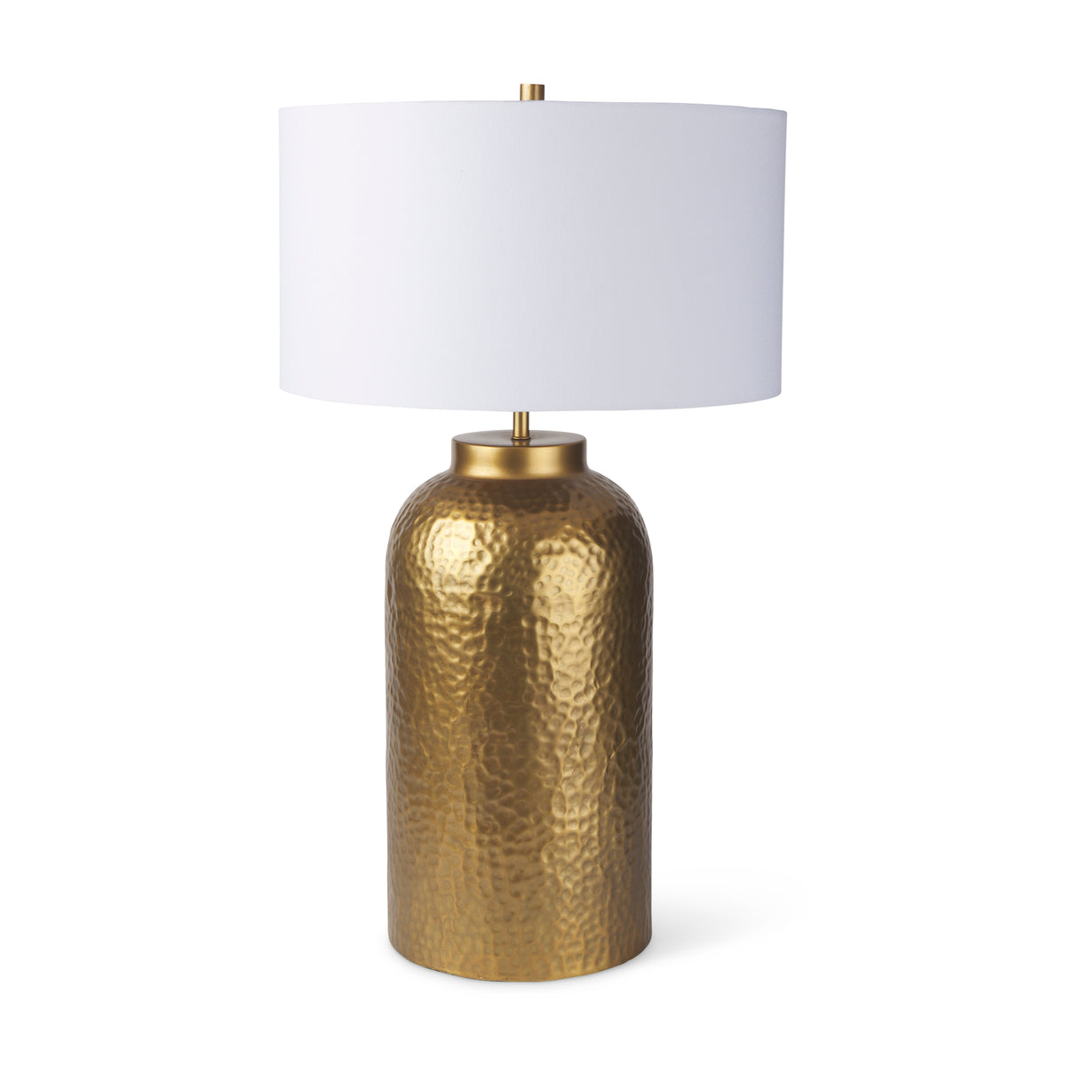Leo 18.0L x 18.0W x 31.0H Hammered W/White Fabric Shade Table Lamp-Table Lamps-DECOROLALA