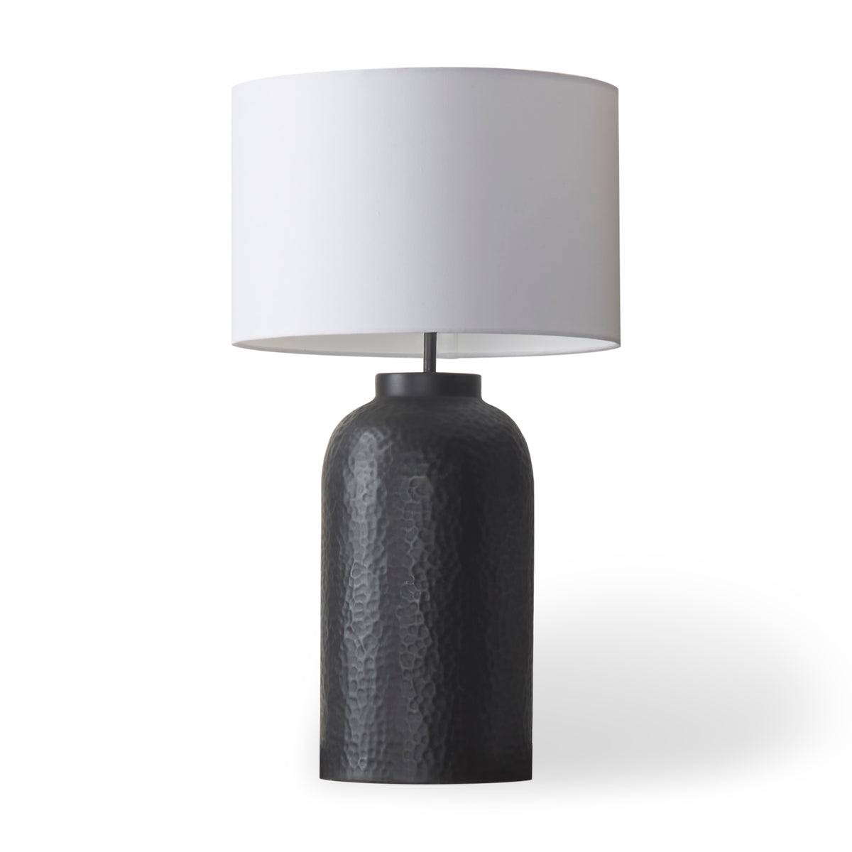 Leo 18.0L x 18.0W x 31.0H Hammered W/White Fabric Shade Table Lamp-Table Lamps-DECOROLALA