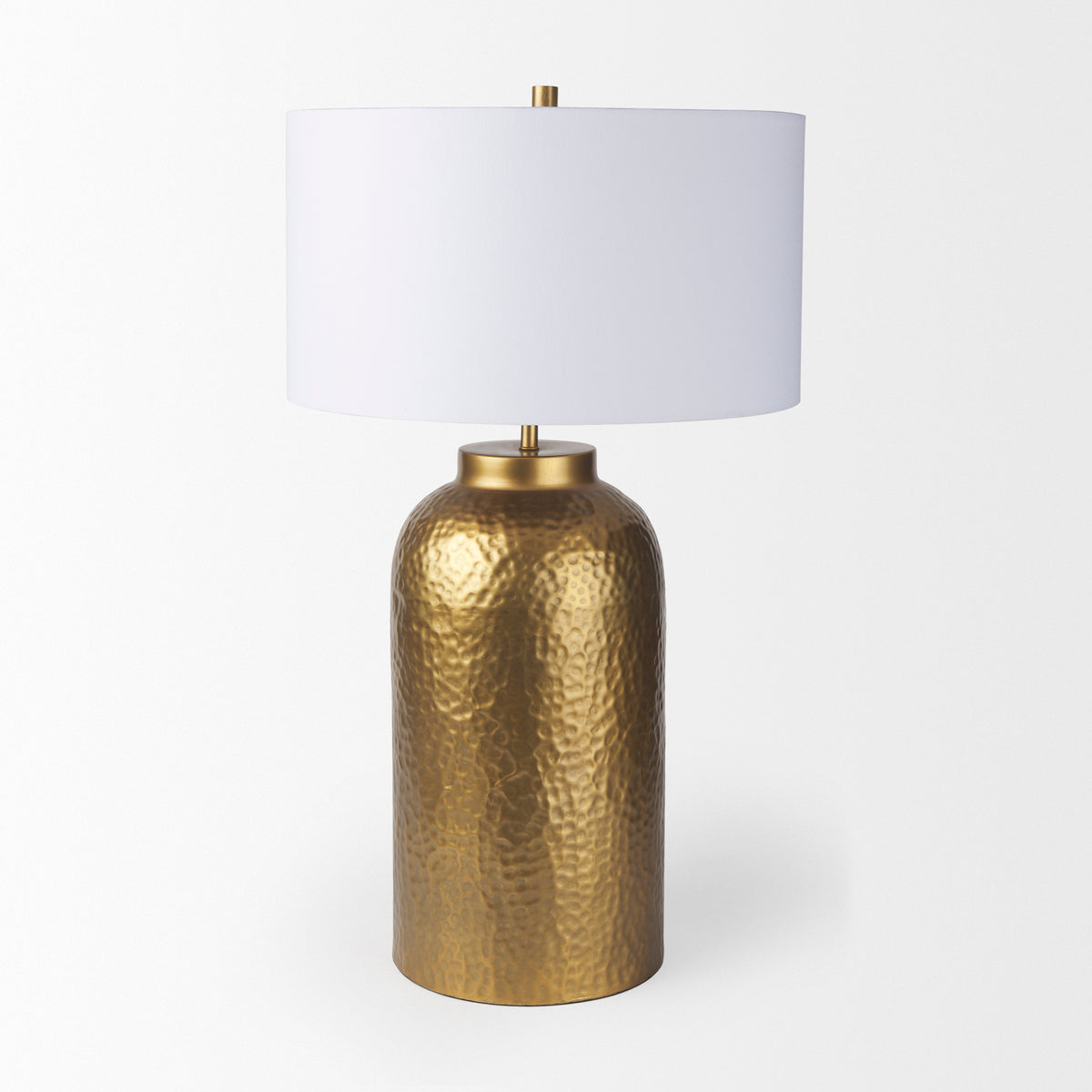 Leo 18.0L x 18.0W x 31.0H Hammered W/White Fabric Shade Table Lamp-Table Lamps-DECOROLALA
