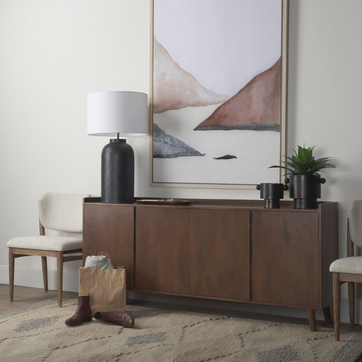 Leo Hammered Table Lamp with White Fabric Shade-Table Lamps-DECOROLALA