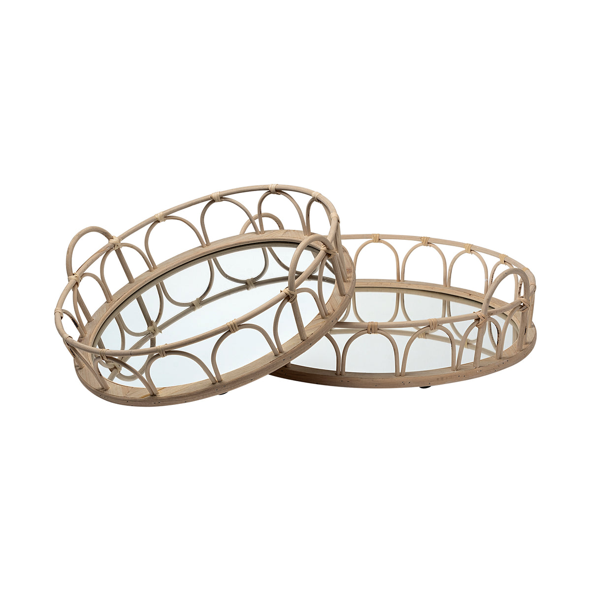 Leona (Set of 2) Natural Wicker Woven Mirrored Base Nesting Trays-Trays-DECOROLALA