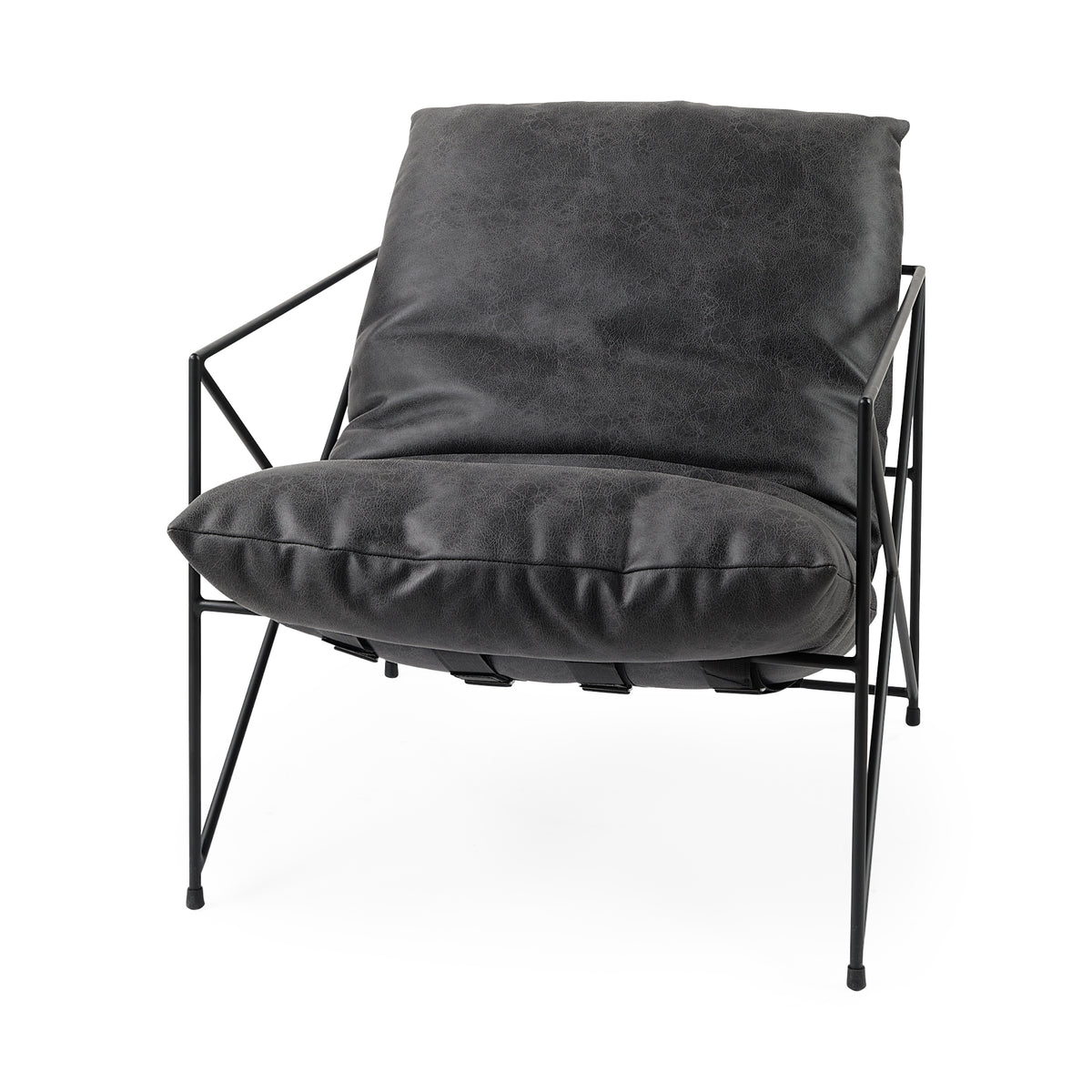 Leonidas 28.5L x 29.5W x 34.0H Black Faux Leather Seat W/ Black Metal Frame Accent Chair-Accent Chairs-DECOROLALA