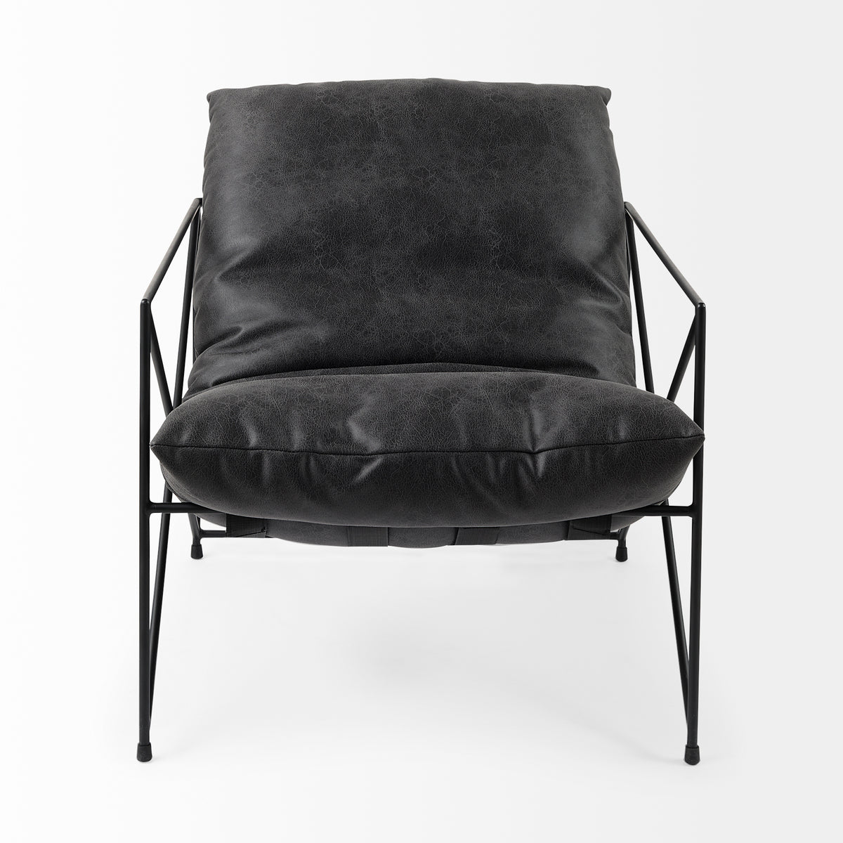 Leonidas 28.5L x 29.5W x 34.0H Black Faux Leather Seat W/ Black Metal Frame Accent Chair-Accent Chairs-DECOROLALA