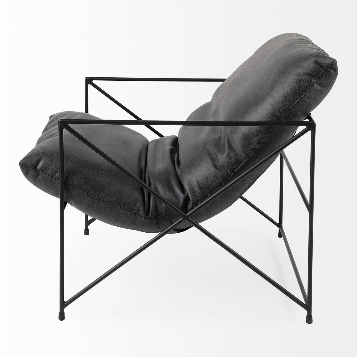 Leonidas 28.5L x 29.5W x 34.0H Black Faux Leather Seat W/ Black Metal Frame Accent Chair-Accent Chairs-DECOROLALA