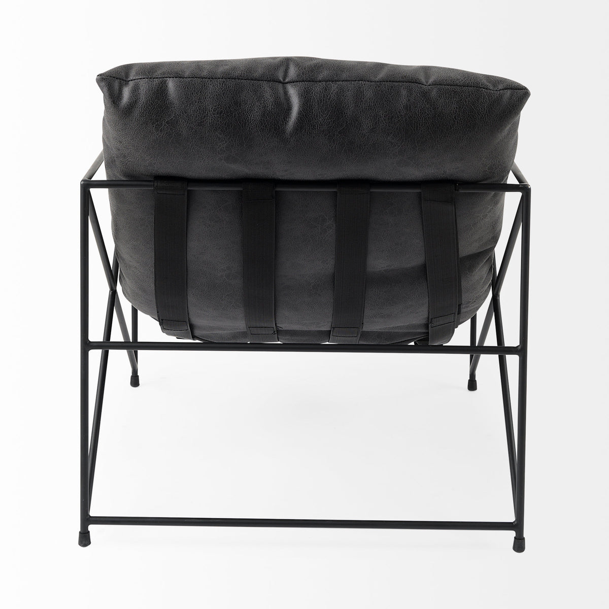 Leonidas 28.5L x 29.5W x 34.0H Black Faux Leather Seat W/ Black Metal Frame Accent Chair-Accent Chairs-DECOROLALA