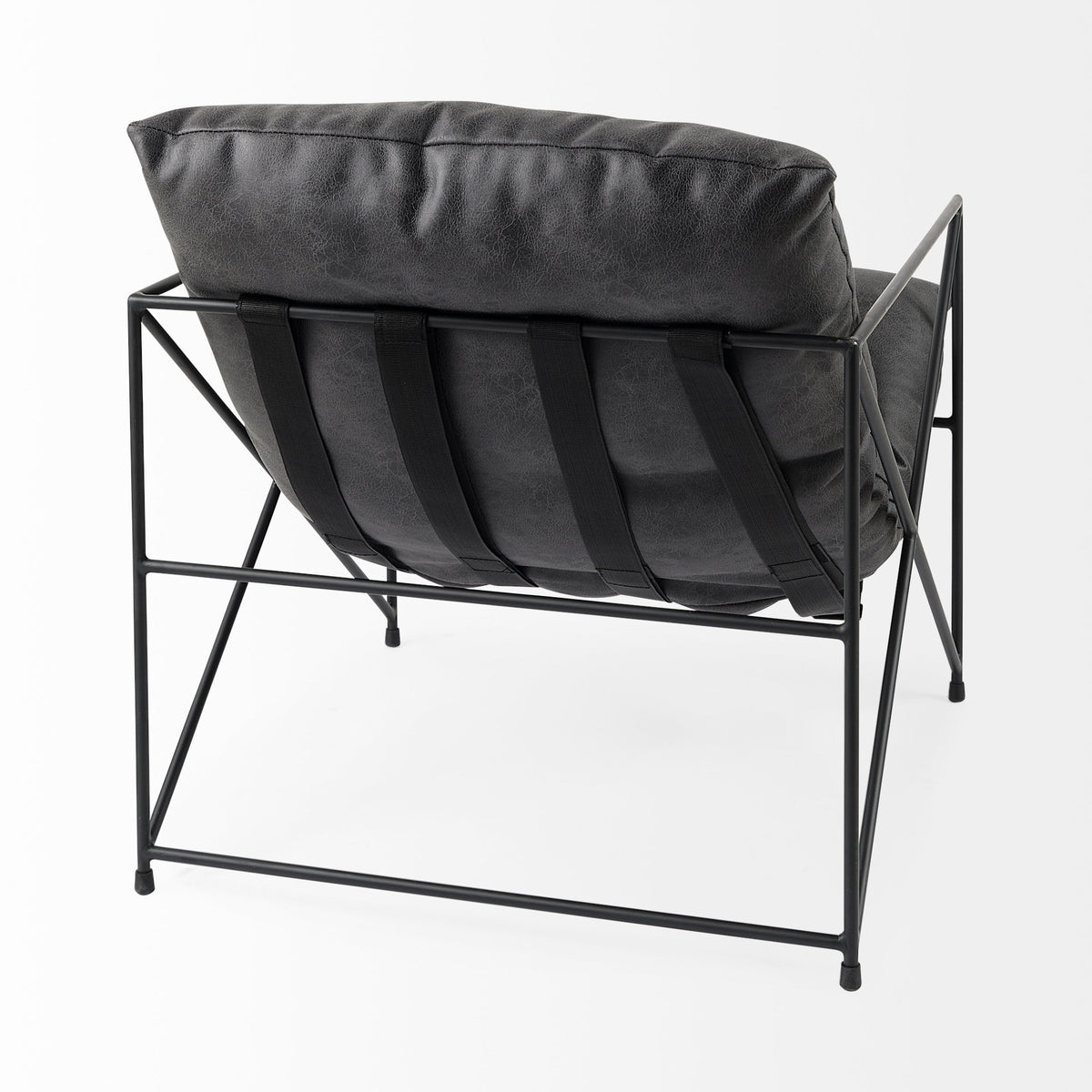 Leonidas 28.5L x 29.5W x 34.0H Black Faux Leather Seat W/ Black Metal Frame Accent Chair-Accent Chairs-DECOROLALA