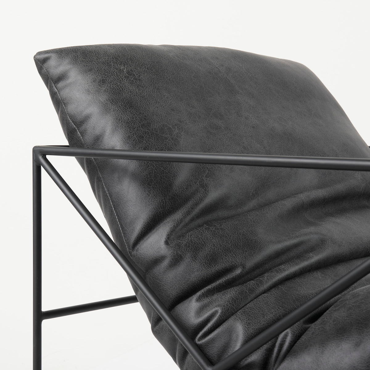 Leonidas 28.5L x 29.5W x 34.0H Black Faux Leather Seat W/ Black Metal Frame Accent Chair-Accent Chairs-DECOROLALA