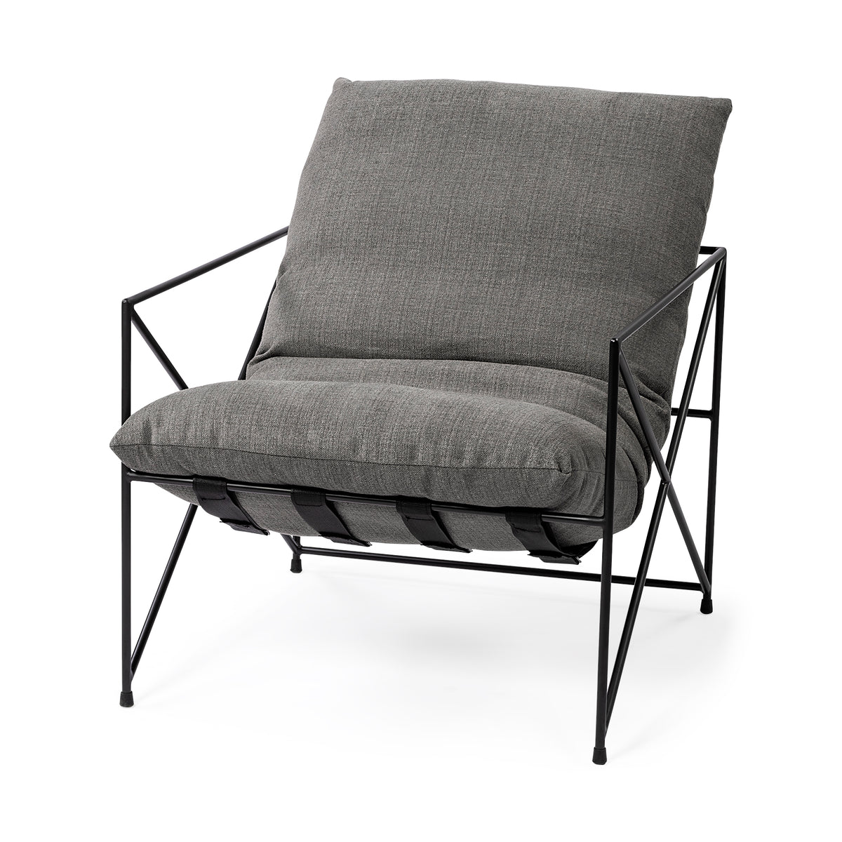 Leonidas 28.5L x 29.5W x 34.0H Grey Fabric Wrap Black Metal Frame Accent Chair-Accent Chairs-DECOROLALA