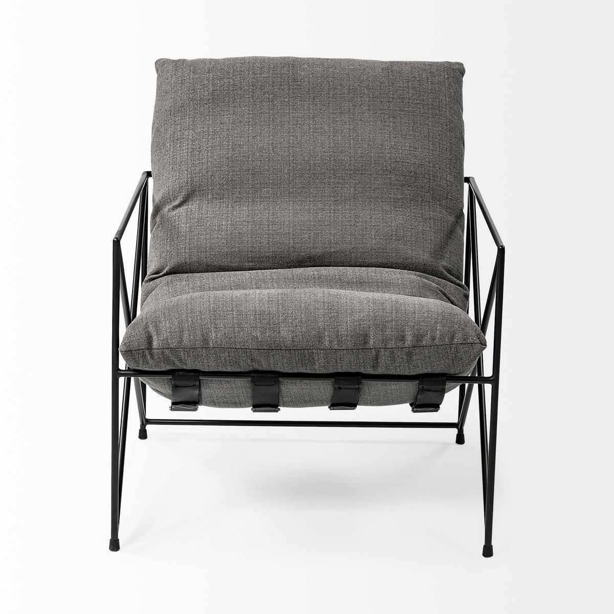 Leonidas 28.5L x 29.5W x 34.0H Grey Fabric Wrap Black Metal Frame Accent Chair-Accent Chairs-DECOROLALA