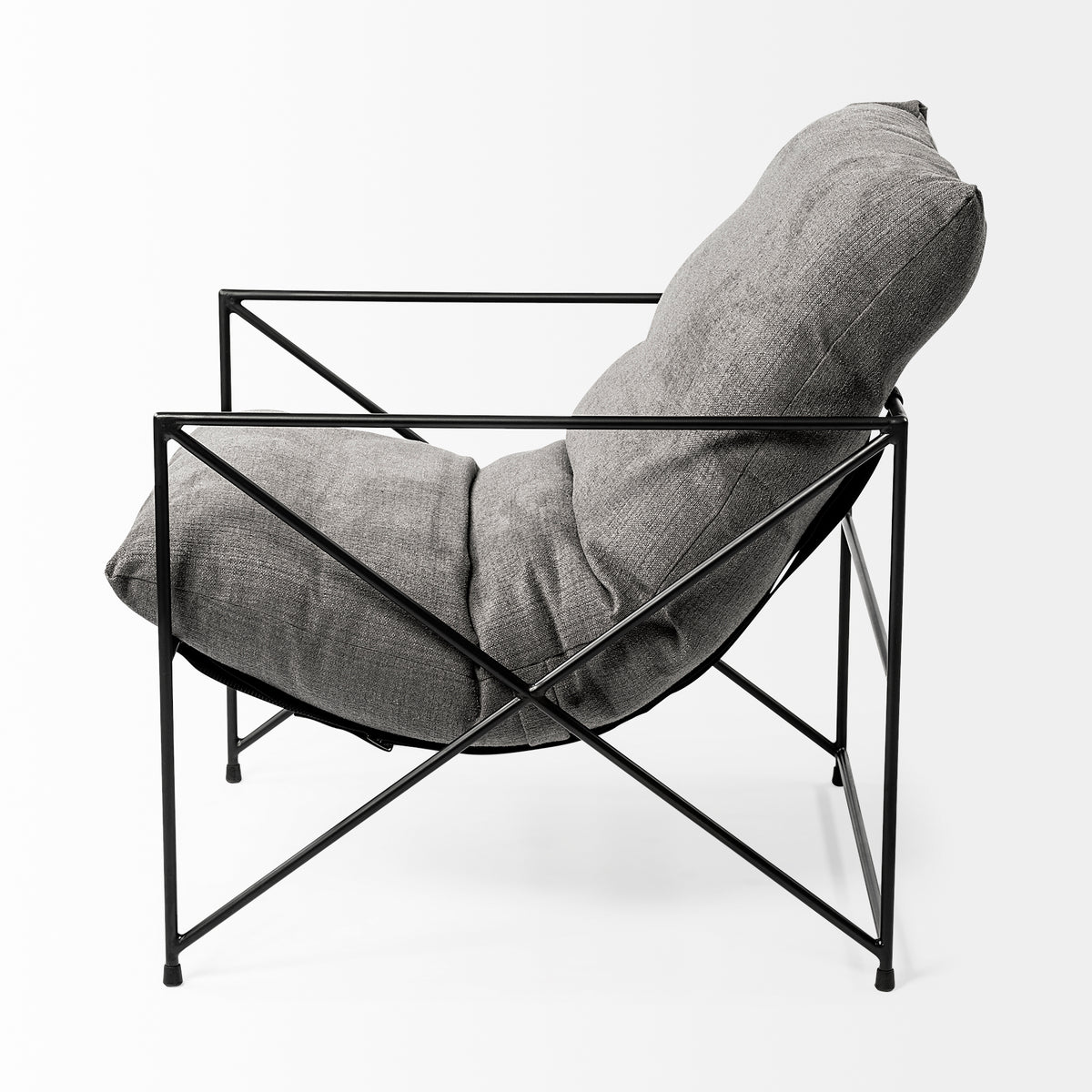 Leonidas 28.5L x 29.5W x 34.0H Grey Fabric Wrap Black Metal Frame Accent Chair-Accent Chairs-DECOROLALA