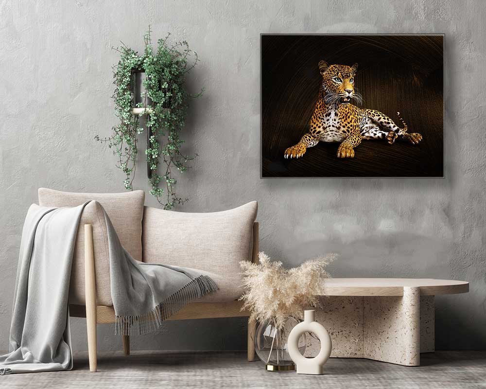 Leopard -Wildlife Canvas Art -Wall decor- Hand applied Gold varnish #4836-047-Wall Art-DECOROLALA