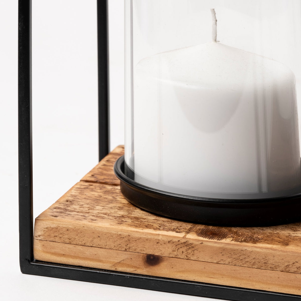 Leopold Set of Two Black Metal Wooden Base Table Candle Holders-Table Candle Holders-DECOROLALA