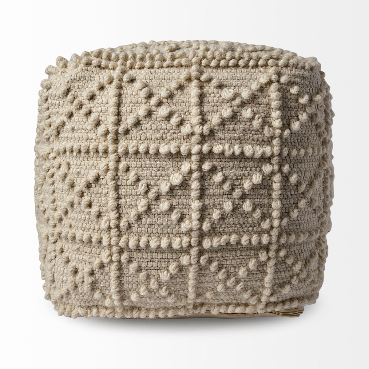Leroy Square Cream Wool Pouf w/ Popcorn Detail-Poufs-DECOROLALA