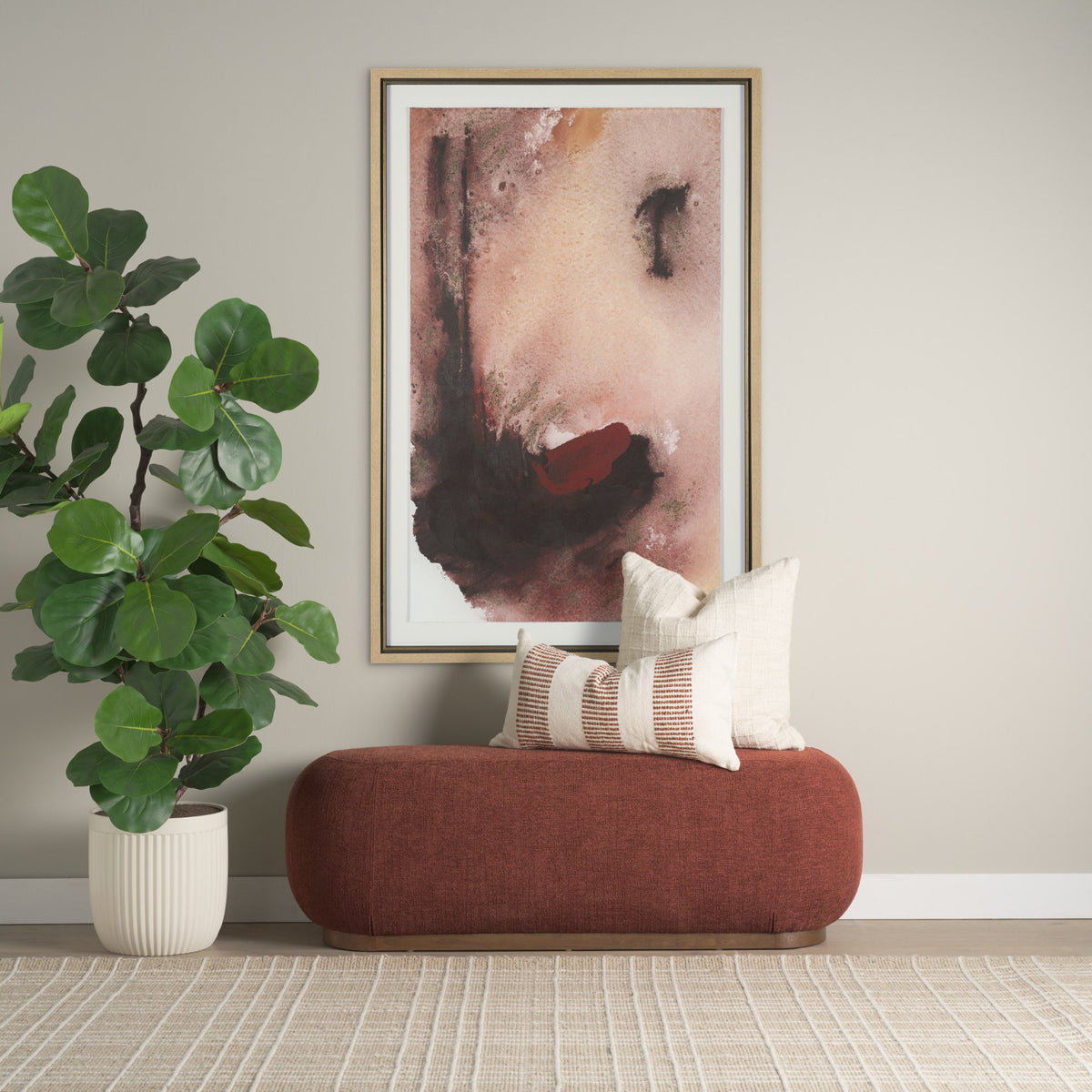 Levon Lumbar Plush Pillow Cover Cream Orange Stripes (min order qty 2)-Decorative Pillows-DECOROLALA