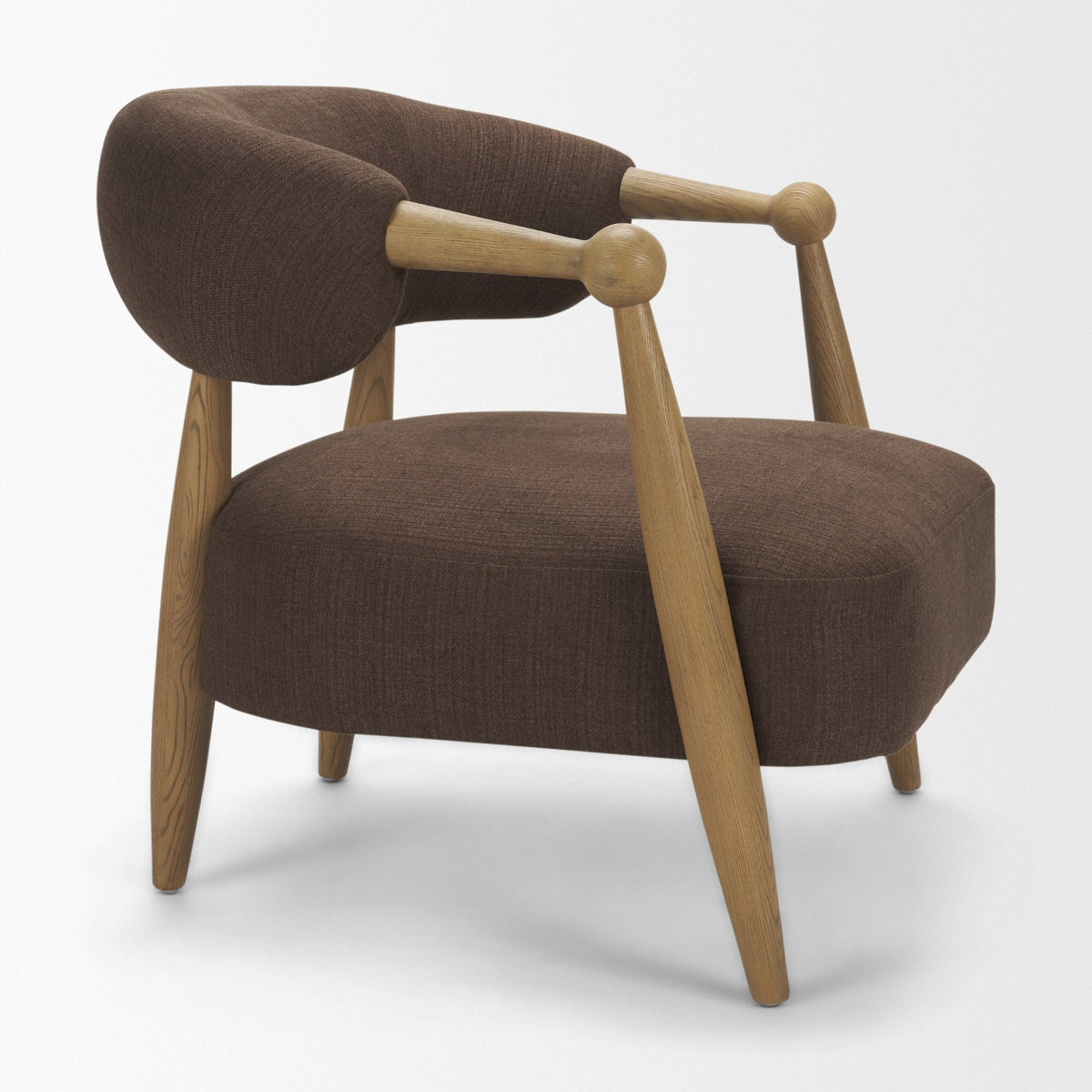 Lewis Oatmeal Fabric w/ Wood Open Back Accent Chair-Accent Chairs-DECOROLALA
