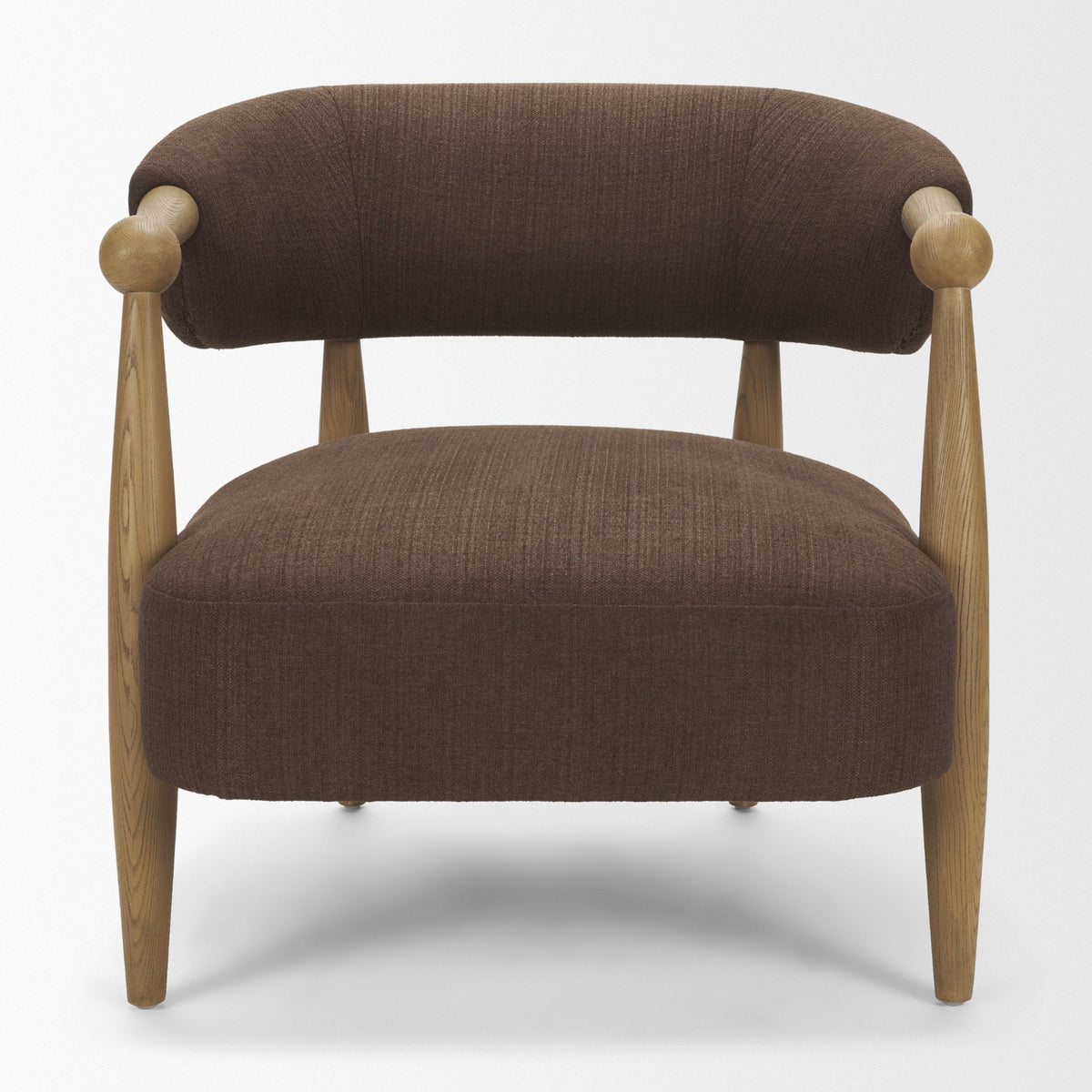 Lewis Oatmeal Fabric w/ Wood Open Back Accent Chair-Accent Chairs-DECOROLALA