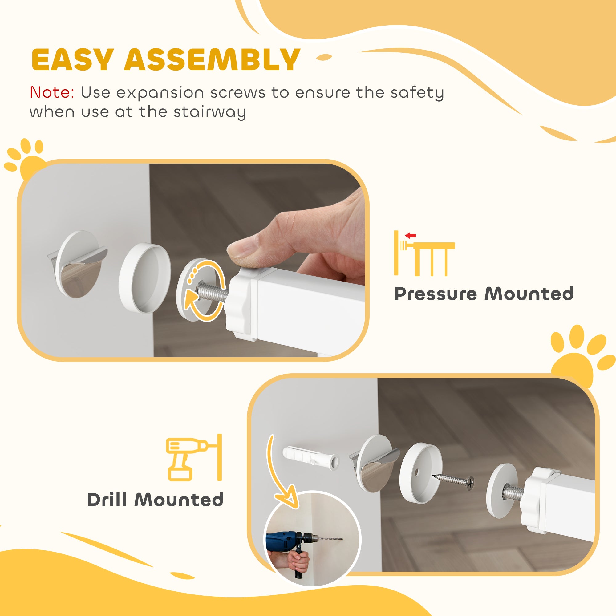 Baby Gate, Pet Safety Gate Pressure Fit, 30"-32" Wide with Two-Way Open, Auto-Close for Stair, Doorways, Hallways, White