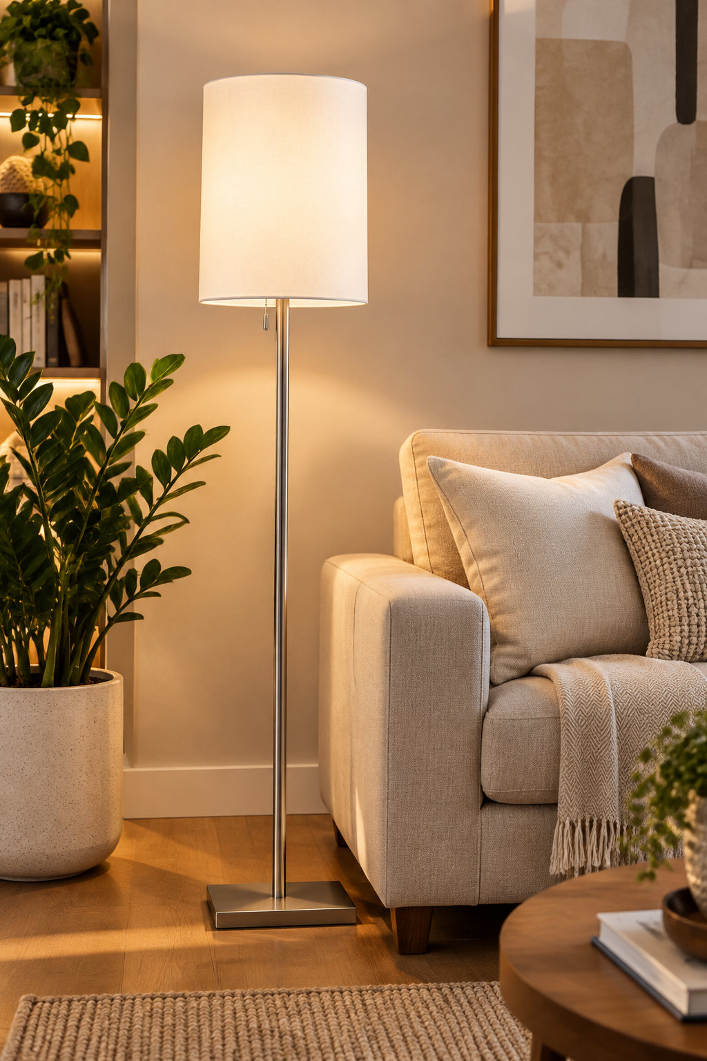 Liam Floor Lamp - Brushed Steel White-Lighting-DECOROLALA
