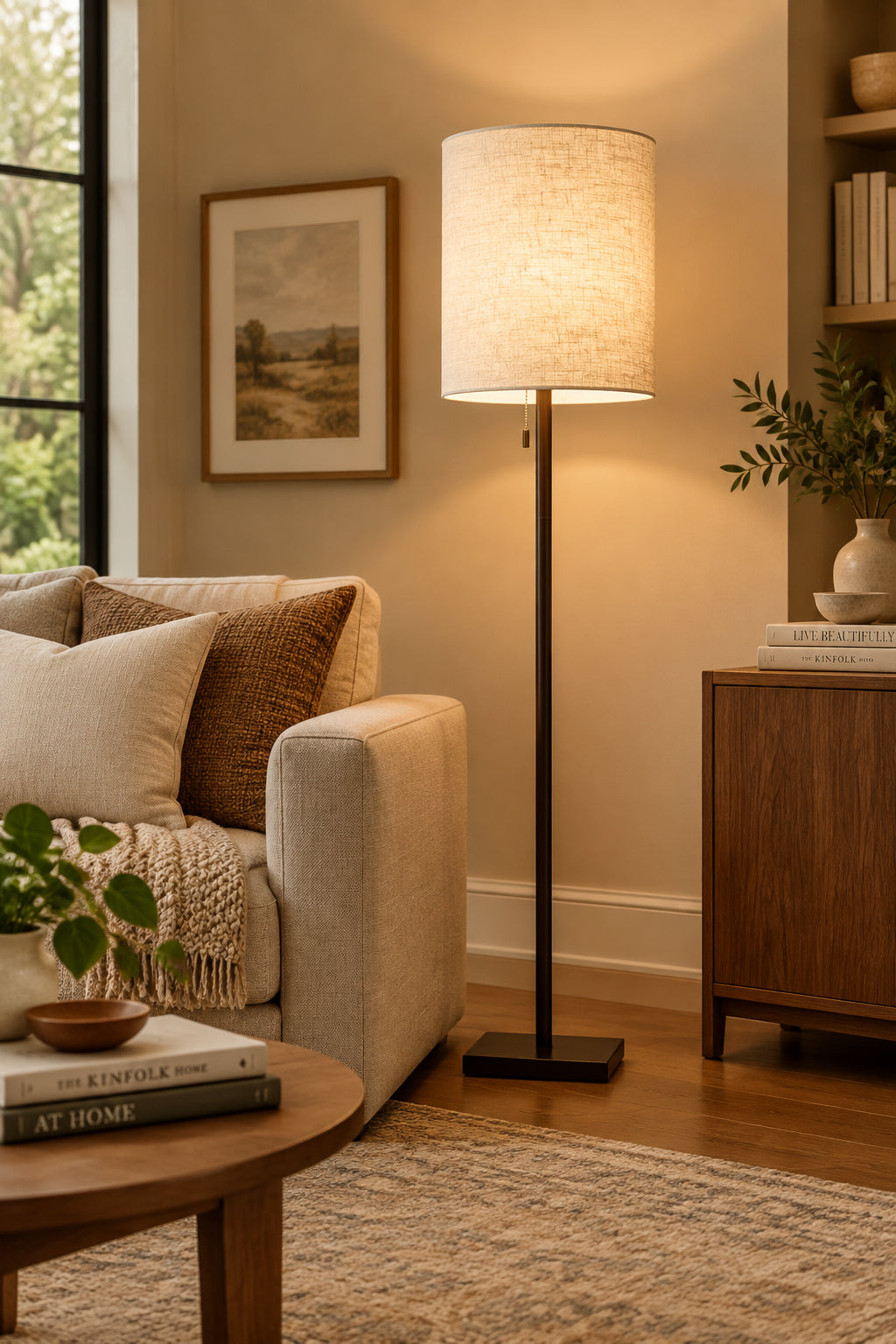 Liam Floor Lamp - Dark Bronze Fabric-Lighting-DECOROLALA