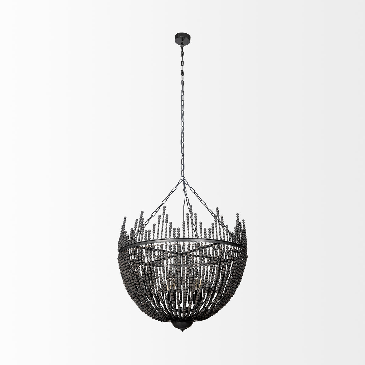 Liam I 32x30 Black Wooden Bead Bowl-Style Four Bulb Chandelier-Chandeliers-DECOROLALA