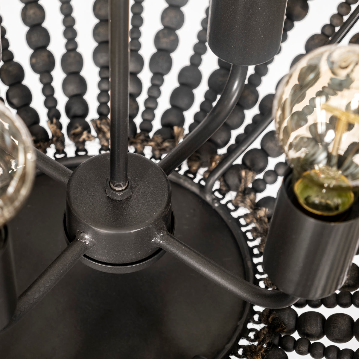 Liam I 32x30 Black Wooden Bead Bowl-Style Four Bulb Chandelier-Chandeliers-DECOROLALA