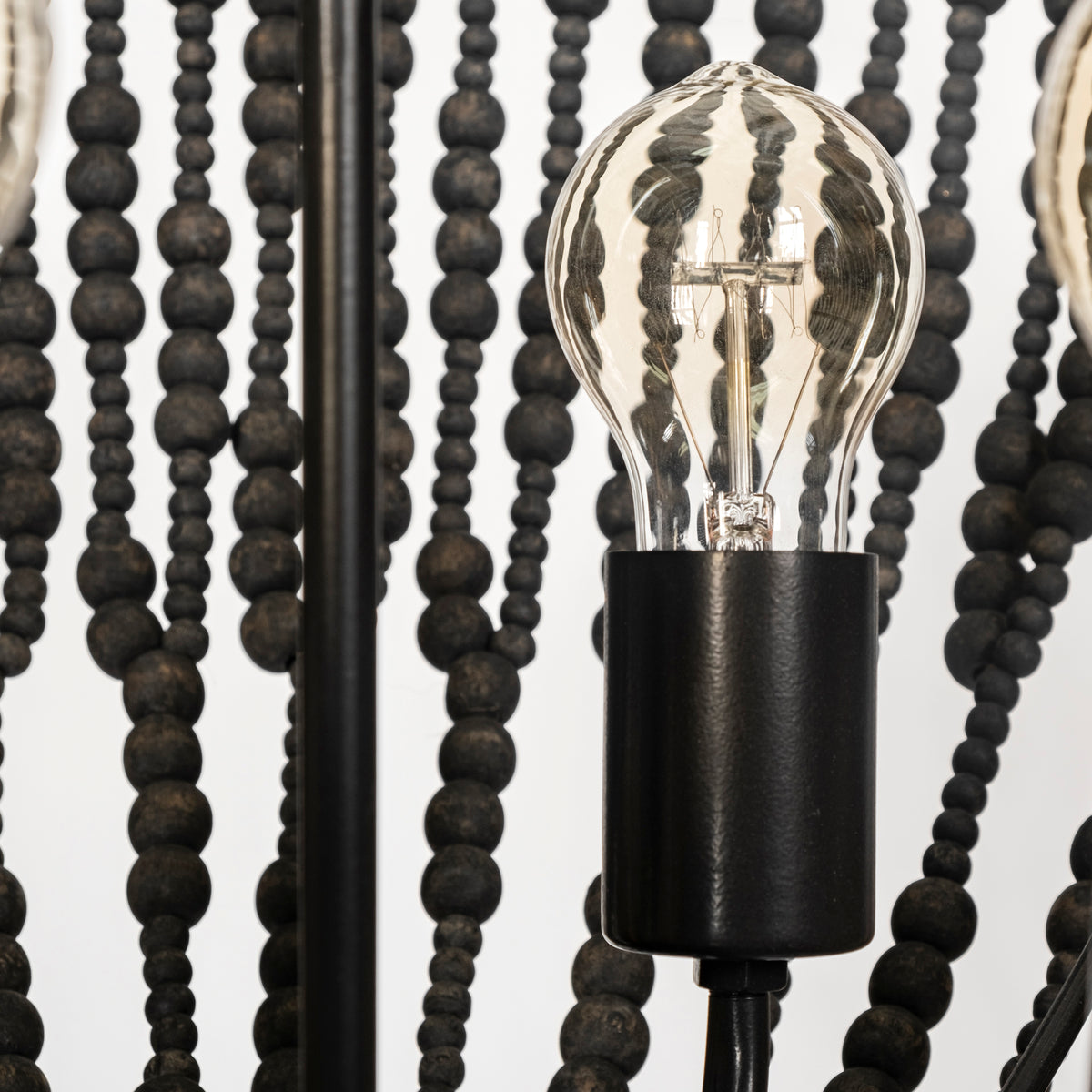 Liam I 32x30 Black Wooden Bead Bowl-Style Four Bulb Chandelier-Chandeliers-DECOROLALA