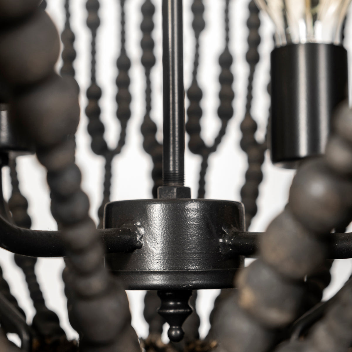 Liam I 32x30 Black Wooden Bead Bowl-Style Four Bulb Chandelier-Chandeliers-DECOROLALA
