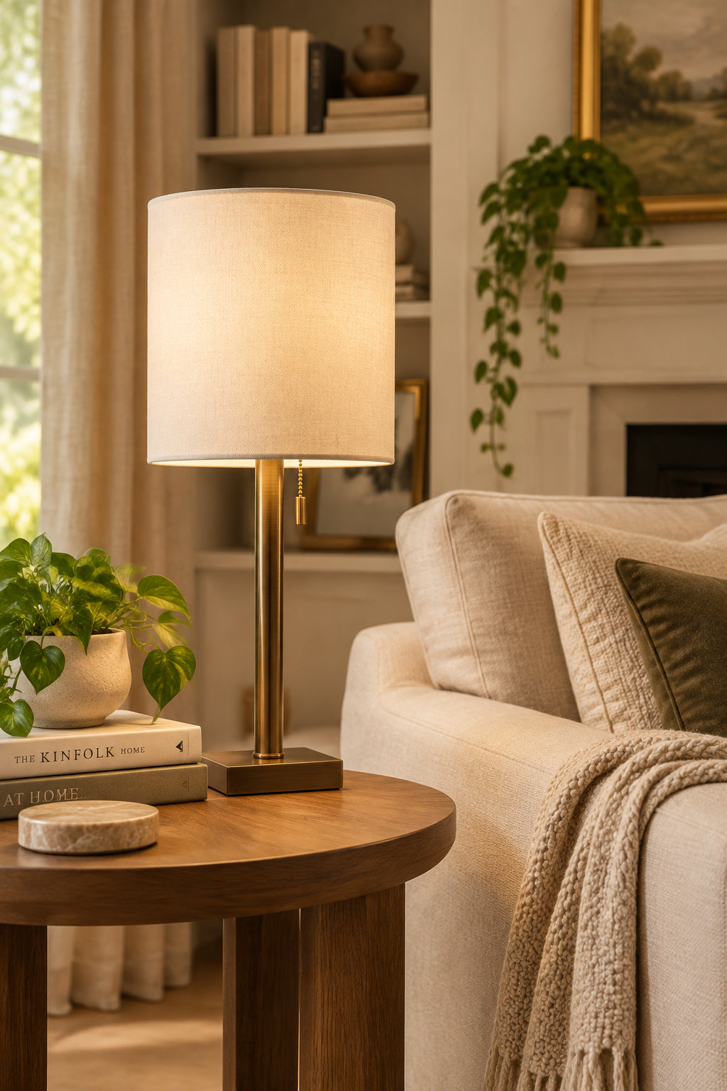 Liam Table Lamp - Brass Antique Beige-Lighting-DECOROLALA