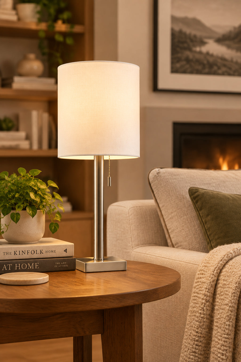 Liam Table Lamp - Brushed Steel White-Lighting-DECOROLALA