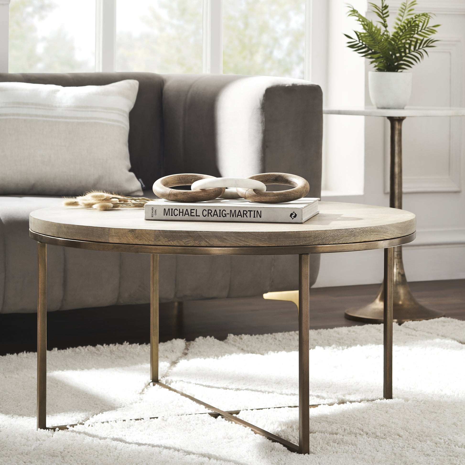 Liana Indoor Mango Wood Table, Antique Brass-Table-DECOROLALA