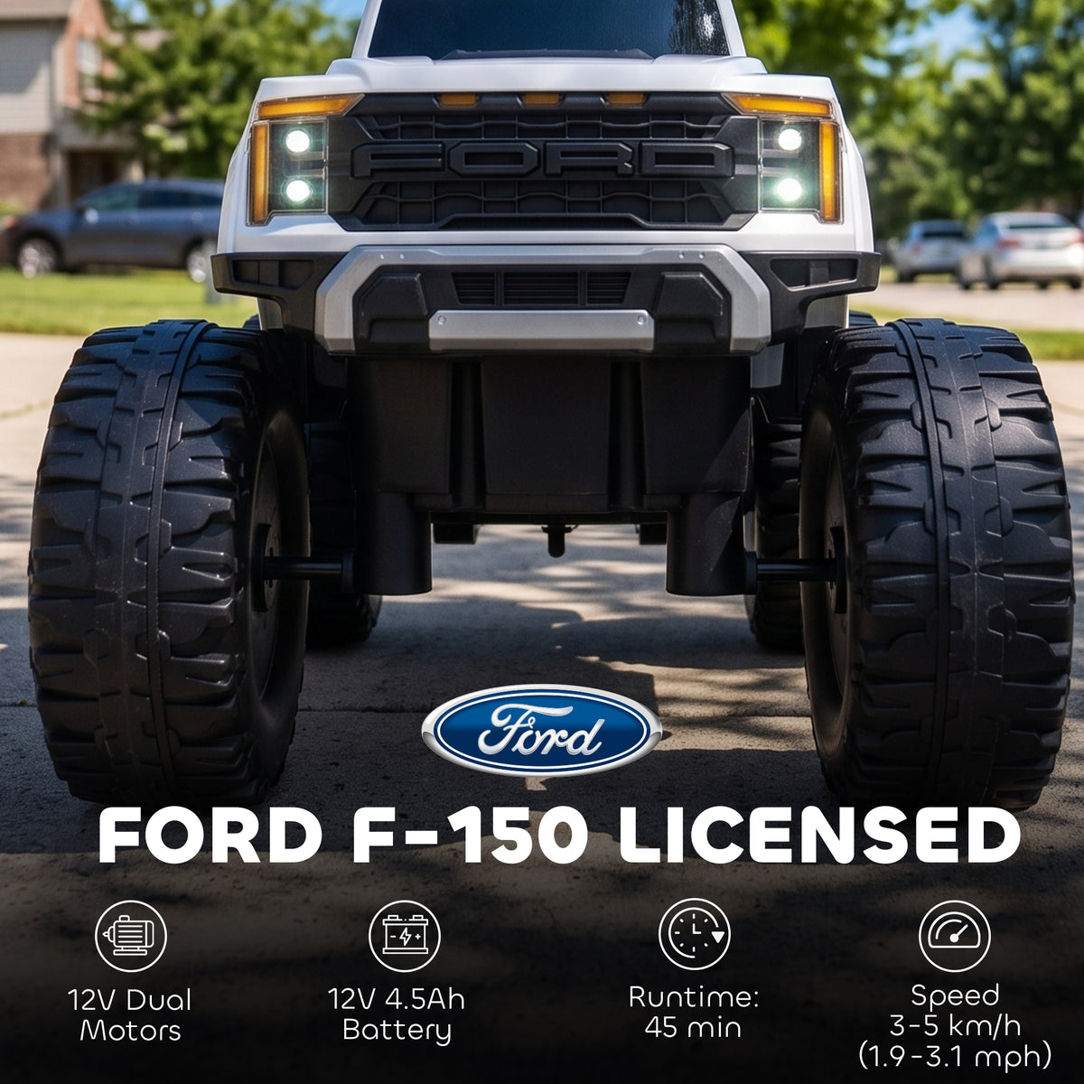 Licensed Ford F-150 12V Electric Ride-On Truck for Kids - White-Toys & Games > Baby & Toddler Toys > Electric Ride-On Toys > Electric Toy Cars-DECOROLALA