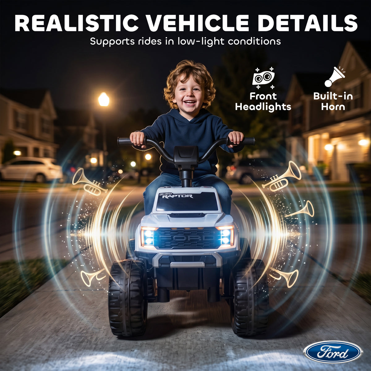 Licensed Ford F-150 12V Electric Ride-On Truck for Kids - White-Toys & Games > Baby & Toddler Toys > Electric Ride-On Toys > Electric Toy Cars-DECOROLALA