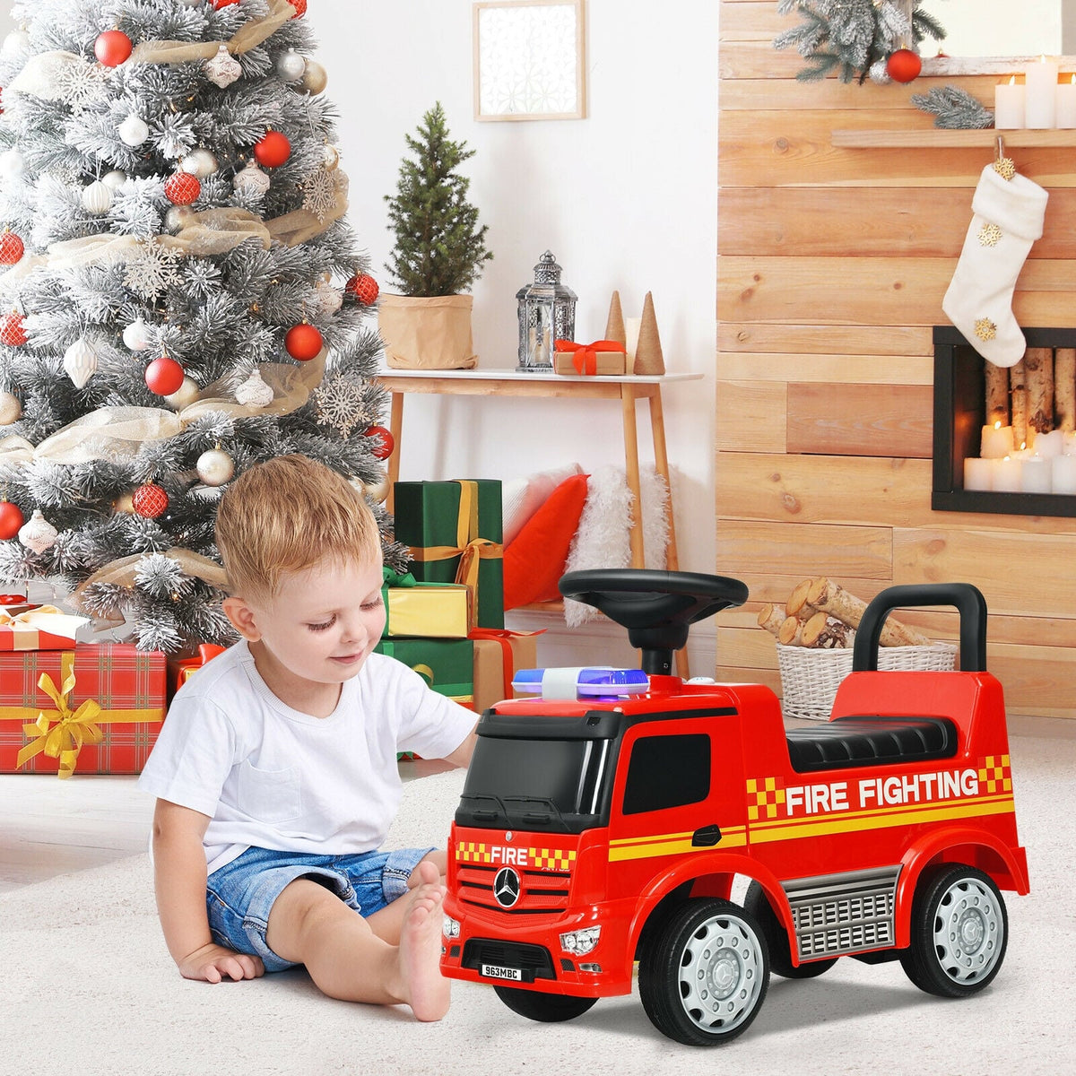 Voiture de course de pompier pour enfants Mercedes-Benz sous licence - Rouge