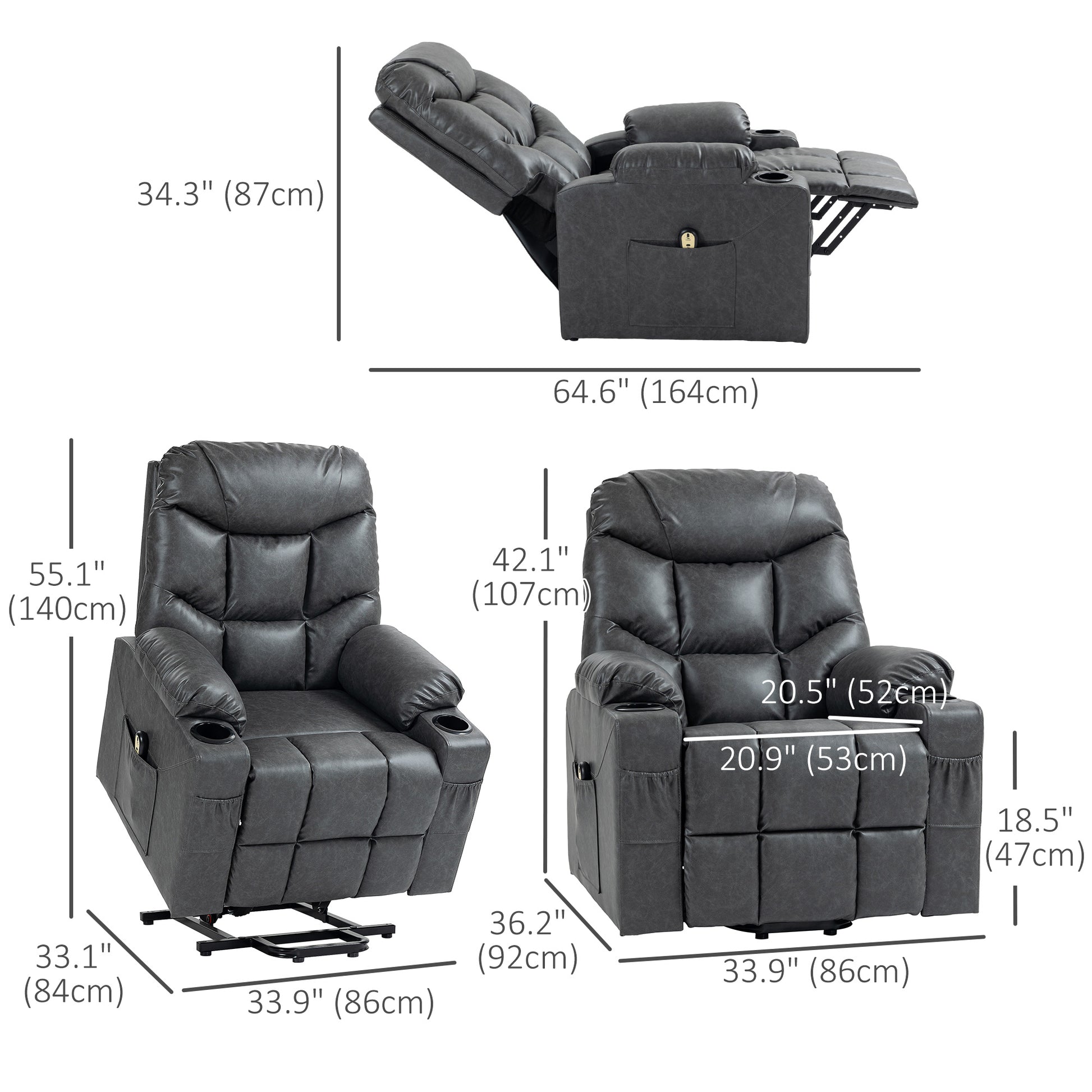 Lift Chair Electric Recliner - Grey PU Leather-DECOROLALA